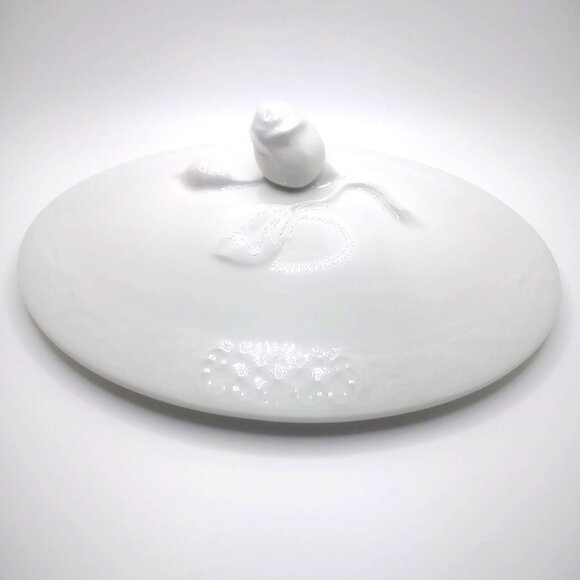 Oscar De La Renta Fine China White Oval Covered Dish Rose Lid Tureen Server Dish - Picture 6 of 14